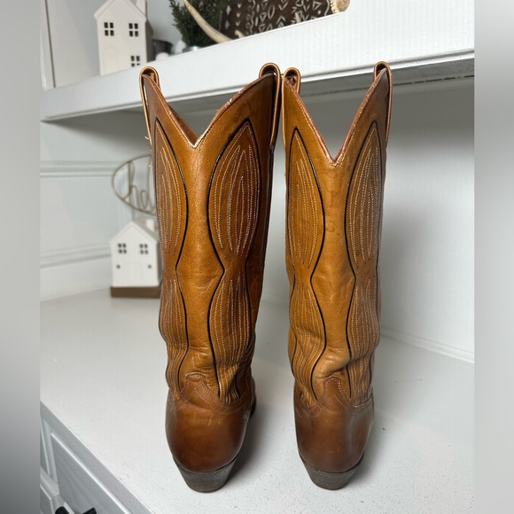 Vintage Dan Post Women’s 7.5C Tan Cowboy Boot Classic Western Leather Made Spain - Picture 5 of 8